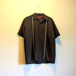 Havanera brand Guayabera shirt, black and white, men's medium